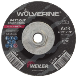# 56454   4-1/2" X 1/4" WOLVERINE TYPE 27 GRINDING WHEEL, A24R, 5/8"-11 NUT 