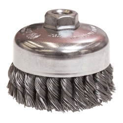 Weiler #12306  4" SINGLE ROW KNOT WIRE CUP BRUSH. .014" STEEL FILL, 5/8"-11 UNC NUT 