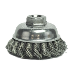 Weiler #13156    3-1/2" SINGLE ROW KNOT WIRE CUP BRUSH, .023" STEEL FILL, 5/8"-11 UNC NUT 