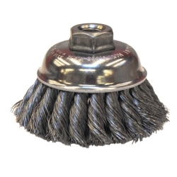 ITEM # 12736 3-1/2" SINGLE ROW KNOT WIRE CUP BRUSH, .014" STEEL FILL, 5/8"-11 UNC NUT 