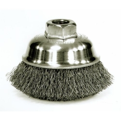 ITEM # 13181 3-1/2" CRIMPED WIRE CUP BRUSH, .014" STEEL FILL, 5/8"-11 UNC NUT item, 13181, 3-12, crimped, wire, cup, brush, 014, steel, fill, 58-11, unc, nut